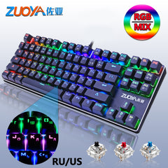 ZUOYA  Game Mechanical Keyboard 87 keys Blue Black Red Switch RGB/MIX LED light USB wired Ru/US Gaming Keyboard for PC Laptop