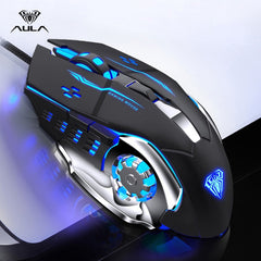 AULA Professional Macro Game Mouse LED Wired Gaming Mouse for PC Computer Laptop Mice Pro Gamer Adjustable 3200 DPI Silent Mause