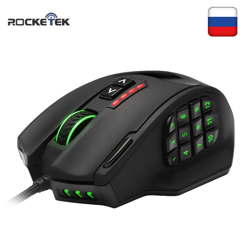 Rocketek USB wired Gaming RGB Mouse 16400 DPI 19 buttons programmable game mice with backlight ergonomic for laptop computer