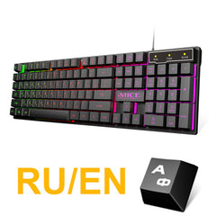 Gaming Keyboard with Backlight Imitation Mechanical Keyboard Russian Keycaps Wired Gamer Keyboard for Computer Game 104 Keys