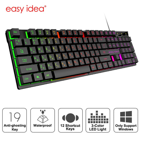 Wired Gaming Keyboard Imitation Mechanical Russian Keyboard 104 Keycaps Backlit Keyboard Waterproof USB Game Keyboards For Gamer