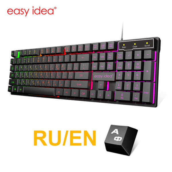 Wired Gaming Keyboard Imitation Mechanical Russian Keyboard 104 Keycaps Backlit Keyboard Waterproof USB Game Keyboards For Gamer