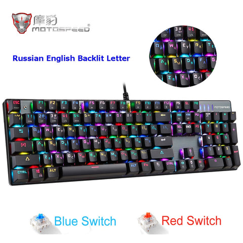 MOTOSPEED CK104 RGB Backlight Russian English Mechanical Keyboard Anti-Ghosting Gaming keyboard For Teclado Game Computer TV BOX