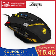 ZELOTES C-12 Wired Mouse USB Optical Gaming Mouse 12 Programmable Buttons Computer Game Mice 4 Adjustable DPI 7 LED Lights