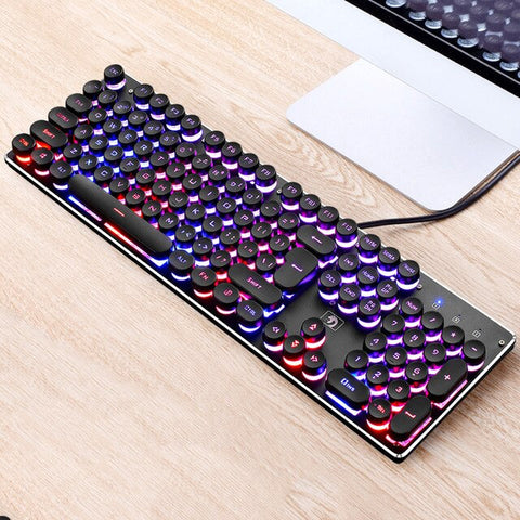 Mr 2019 NEW LED Backlight Machinery Game Keyboard Aluminum Base 104 Standard Keys Mechanical Gaming Keyboard Overwatch Retro