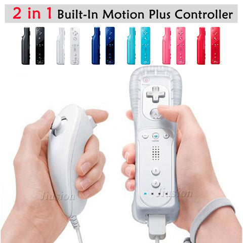 For Nintendo Wii 2 in 1 Wireless Remote Controllers Built-in Motion Plus Nunchuck for Gamepad Joystick Video Game Accessories